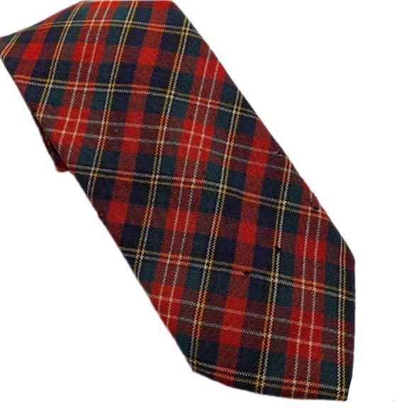 VTG Ugly Christmas Wool Plaid Tie Party Red Greenish Black Novelty w/ Moth Holes - Picture 5 of 12